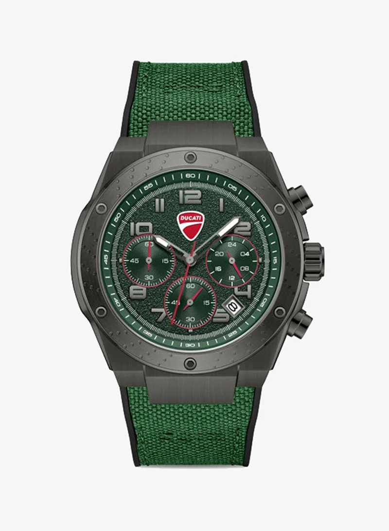 دوكاتي Trailmaster Green Dial, Silicone-Nylon Strap, Chronograph Watch for Men, 43mm