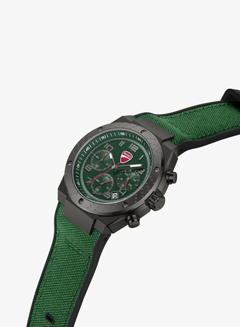 دوكاتي Trailmaster Green Dial, Silicone-Nylon Strap, Chronograph Watch for Men, 43mm