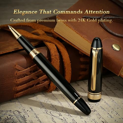 BEILUNER 319 Black Lacquer Rollerball - Stunning Luxury Pen with 24K Gold Finish, Heavy, Schneider Black Ink Refill, Best Gift Set for Men & Women, Professional, Executive Office, Nice Classic Pens - Image 4