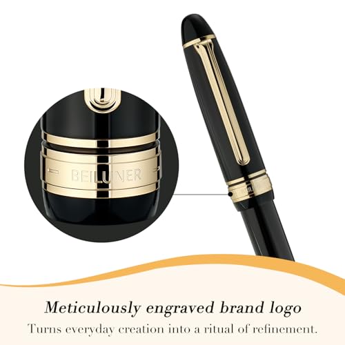 BEILUNER 319 Black Lacquer Rollerball - Stunning Luxury Pen with 24K Gold Finish, Heavy, Schneider Black Ink Refill, Best Gift Set for Men & Women, Professional, Executive Office, Nice Classic Pens - Image 2