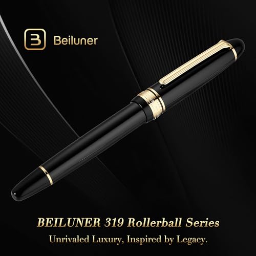 BEILUNER 319 Black Lacquer Rollerball - Stunning Luxury Pen with 24K Gold Finish, Heavy, Schneider Black Ink Refill, Best Gift Set for Men & Women, Professional, Executive Office, Nice Classic Pens - Image 3
