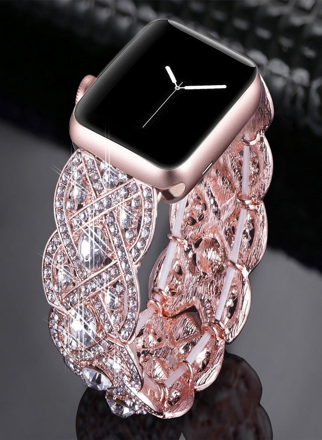 أساور VIQIV المرصعة بالأحجار الكريمة متوافقة مع ساعة Apple Watch Ultra، مقاسات 38 مم، 40 مم، 41 مم، 42 مم، 44 مم، 45 مم، 49 مم، سلسلة ساعات Apple Watch SE، 8، 7، 6، 5، 4، 3، 2، 1، سوار معدني من الفولاذ المقاوم للصدأ مرصع بأحجار الراين الماسية. - Image 2