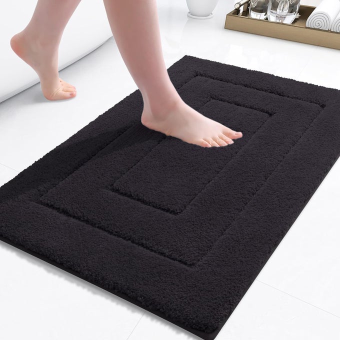 BATHROOM RUGS 24 X 16 SOFT AND ABSORBENT MICROFIBER BATH RUGS NONSLIP SHAGGY SHOWER CARPET MACHINE WASH DRY BATH MATS FOR BATHROOM FLOOR TUB AND SHOWER BLACK