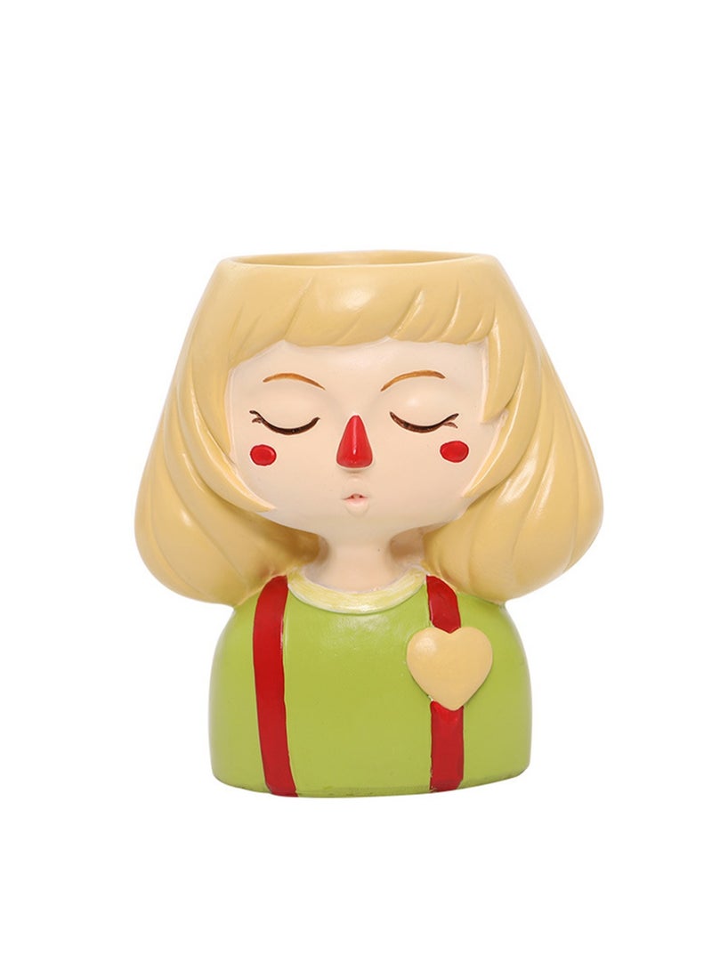Creative Cartoon Cute Girl Resin Flower Pot, Home Office Desktop Potted Succulent Small Flower Pot Gardening (Love Girl) - Image 1