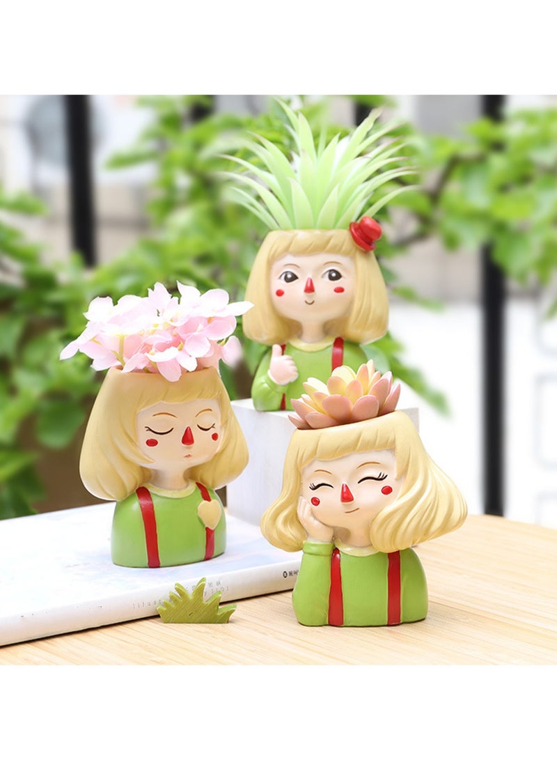Creative Cartoon Cute Girl Resin Flower Pot, Home Office Desktop Potted Succulent Small Flower Pot Gardening (Love Girl) - Image 2