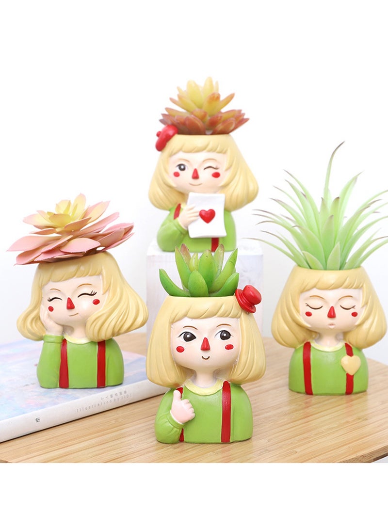 Creative Cartoon Cute Girl Resin Flower Pot, Home Office Desktop Potted Succulent Small Flower Pot Gardening (Love Girl) - Image 3