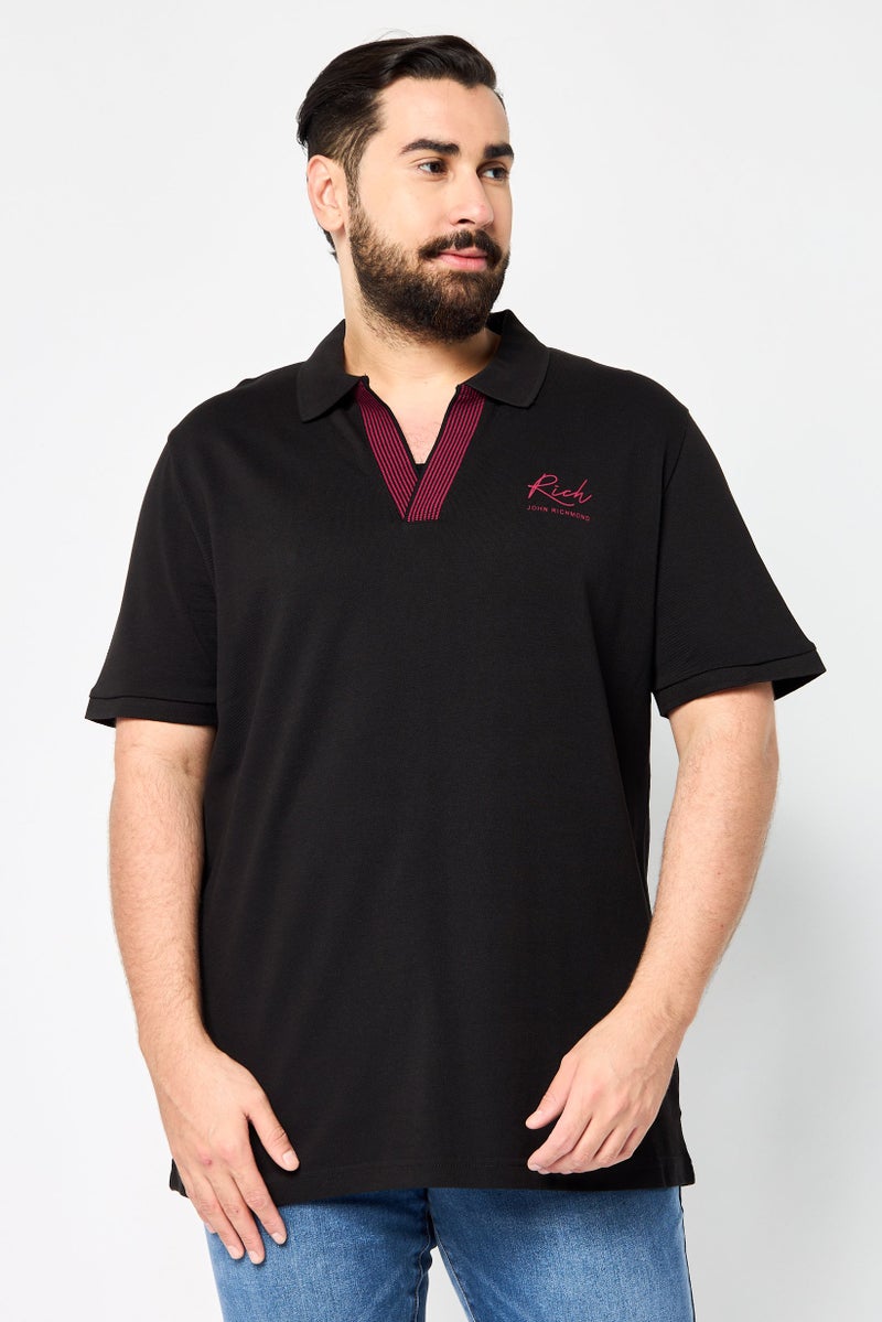 JOHN RICHMOND Men Regular Fit Brand Logo Short Sleeves Polo Shirt, Black - Image 1