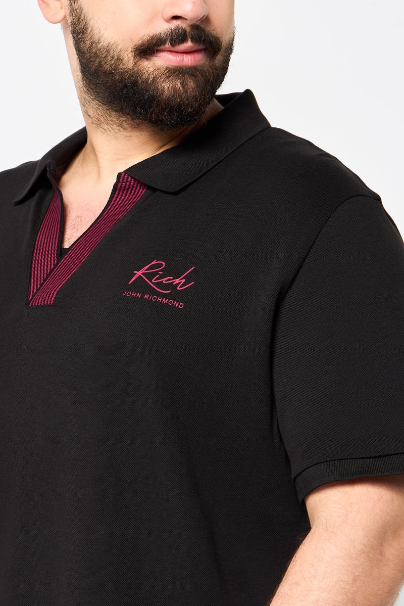 JOHN RICHMOND Men Regular Fit Brand Logo Short Sleeves Polo Shirt, Black - Image 3