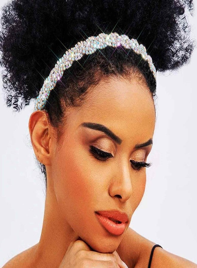 Fstrend Elastic Rhinestone headbands Sparkly Silver Crystal Braid Head Chain for Women (Silver B) - Image 5