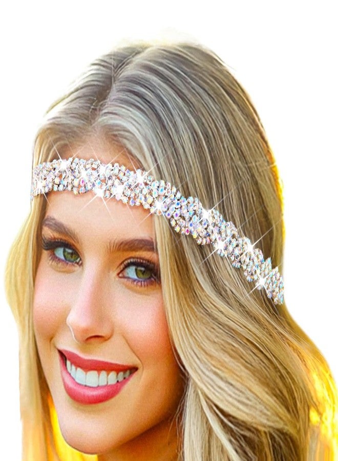 Fstrend Elastic Rhinestone headbands Sparkly Silver Crystal Braid Head Chain for Women (Silver B) - Image 4