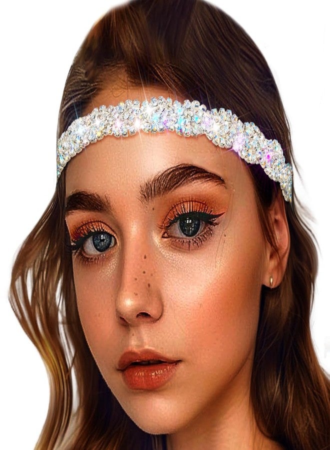 Fstrend Elastic Rhinestone headbands Sparkly Silver Crystal Braid Head Chain for Women (Silver B) - Image 3