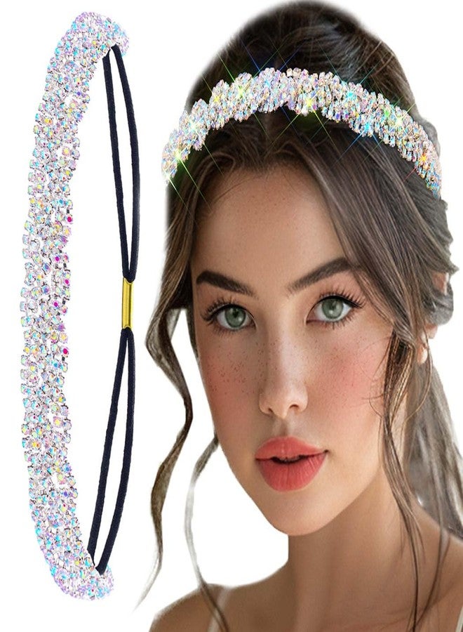 Fstrend Elastic Rhinestone headbands Sparkly Silver Crystal Braid Head Chain for Women (Silver B) - Image 2