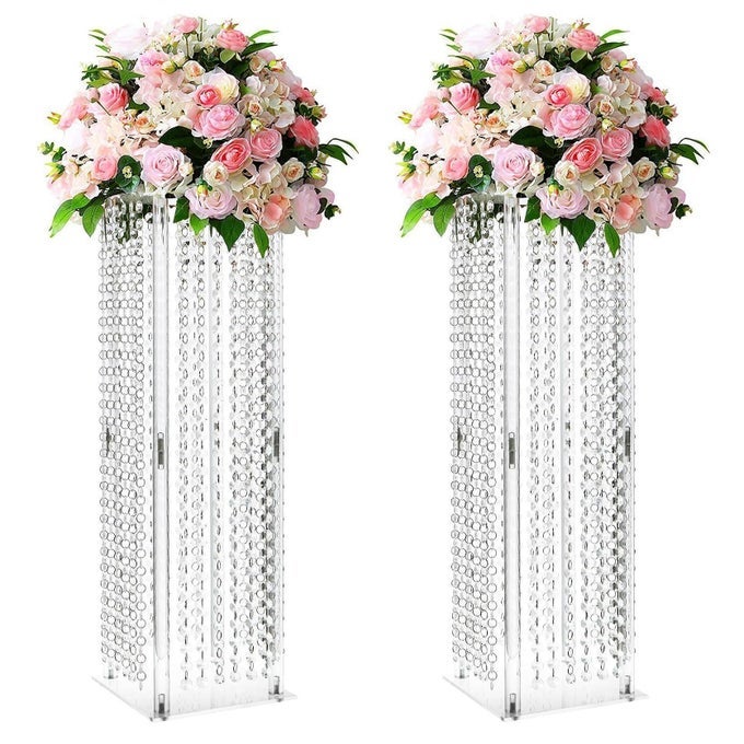 SET OF 2 ACRYLIC VASES WEDDING CENTERPIECES FOR TABLE CLEAR COLUMNAR FLOWER STANDS FLOWER DISPLAY RACKS TALL CHANDELIER VASES FOR BIRTHDAY PARTY WEDDING HOME DECOR 236 X2PCS