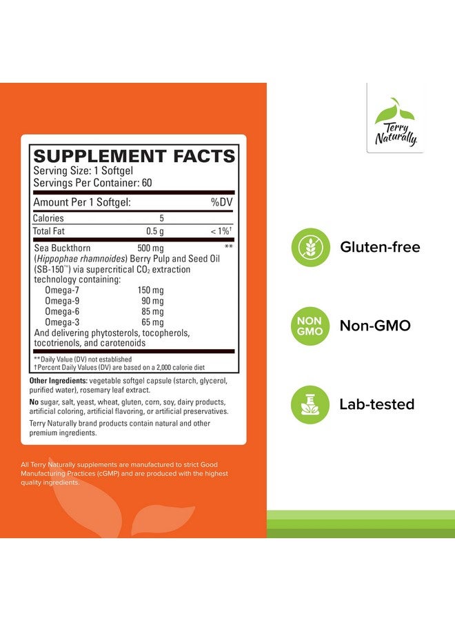 Terry Naturally Omega-7 - Dietary Supplement with Essential Fatty Acids - Nutritional Supplement to Support Skin Health with Sea Buckthorn, Berry Pulp & Seed Oil - 60 Softgels (Pack of 2) - Image 2