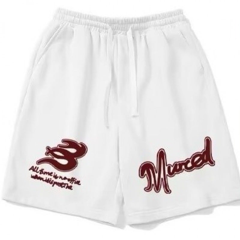 American Style Retro Ins Style Simple Letter Print Summer Shorts Mens and Womens National Fashion Brand All-match Five-point Sports Pants White  - Image 1