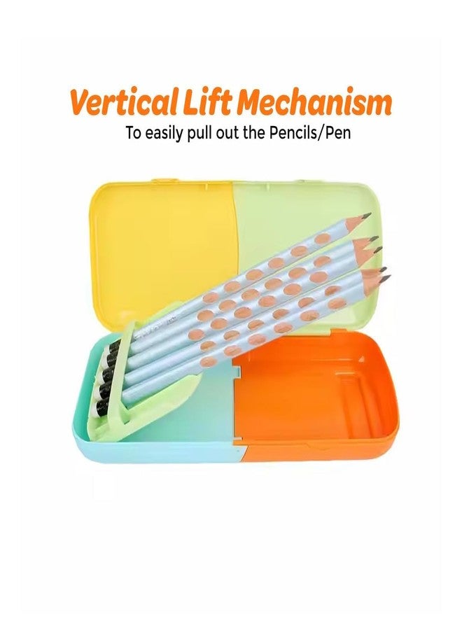 KRySt Cute Cartoon 2-in-1 Pencil Box | Multi-Color Animal Design Stationery Case | Durable Plastic Pencil Organizer for School Students (Bear) - Image 4