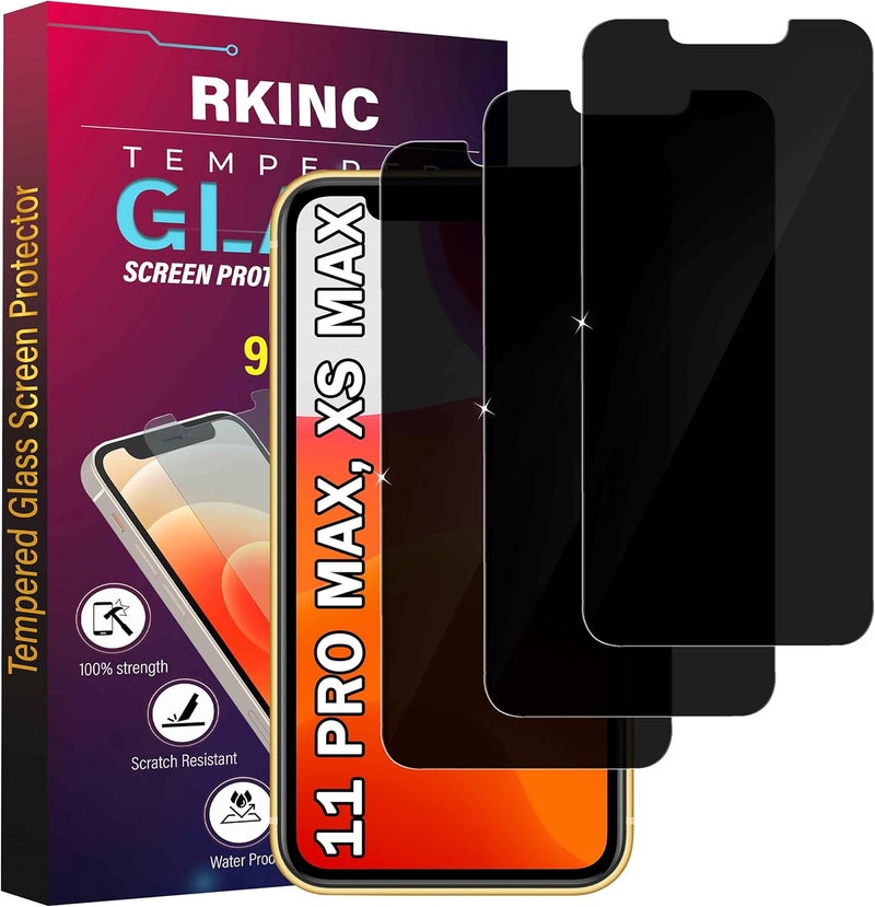 RKINC Wet anti slip Screen Protector [3-Pack] for iPhone 11 Pro Max, XS Max, Privacy Tempered Glass Film Screen Protector, [Anti Spy][Anti-Scratch][Bubble-Free] Multi-use well optimized build - Image 1