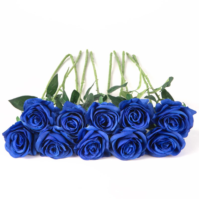 Flojery 10pcs Royal Blue Silk Roses Artificial Rose Flowers Long Stem for DIY Wedding Bouquet Table Centerpiece Home Decor (Royal Blue) - Image 5