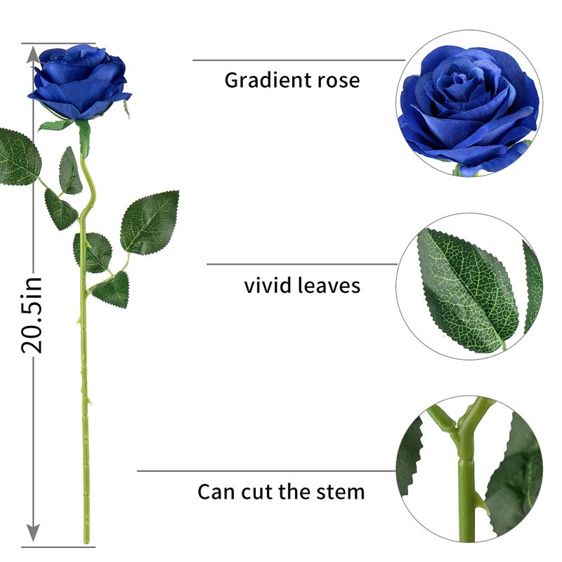 Flojery 10pcs Royal Blue Silk Roses Artificial Rose Flowers Long Stem for DIY Wedding Bouquet Table Centerpiece Home Decor (Royal Blue) - Image 4