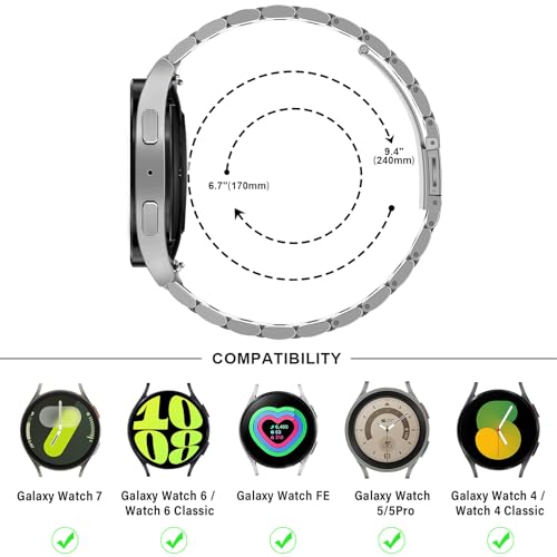 Anlinser No Gap Bands Compatible with Samsung Galaxy Watch 7/6/5/4/FE Band 44mm 40mm/Watch 6 Classic Band 47mm 43mm/Watch 5 Pro 45mm/Watch 4 Classic, 20mm Metal Strap for Women Men, Silver - Image 5