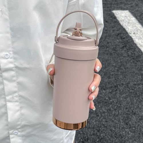 Wosta 500 Ml / 17 Oz Insulated Tumbler with Handle, Stainless Steel Travel Coffee Mug with Lid and Straw, Double Wall Vacuum Water Bottle Cup, Leakproof. (Brown) - Image 4
