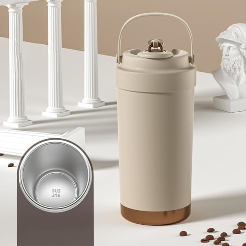 Wosta 500 Ml / 17 Oz Insulated Tumbler with Handle, Stainless Steel Travel Coffee Mug with Lid and Straw, Double Wall Vacuum Water Bottle Cup, Leakproof. (Brown) - Image 3