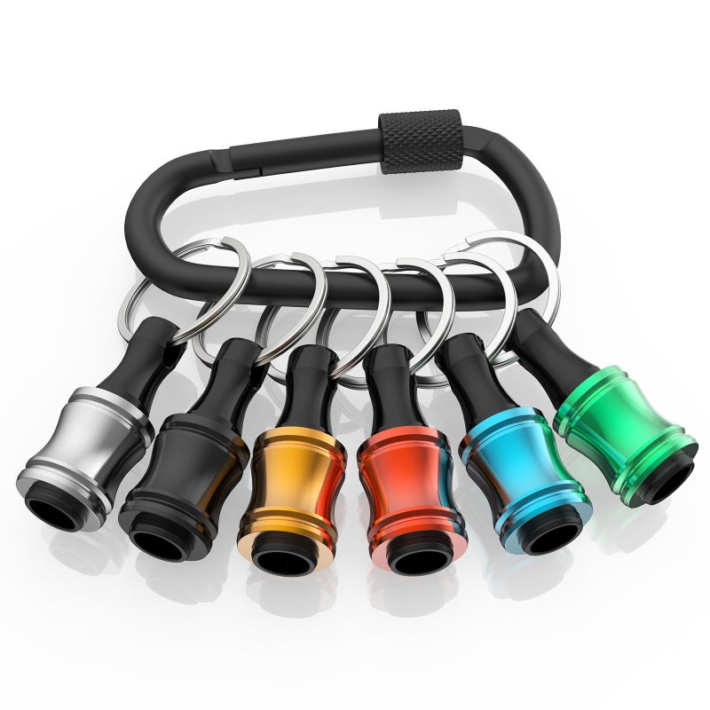 1/4inch Hex Shank Aluminum Alloy Screwdriver Bits Holder Extension Bar Drill Screw Adapter Change Keychain Portable（6PC color with black metal fastener） - Image 2