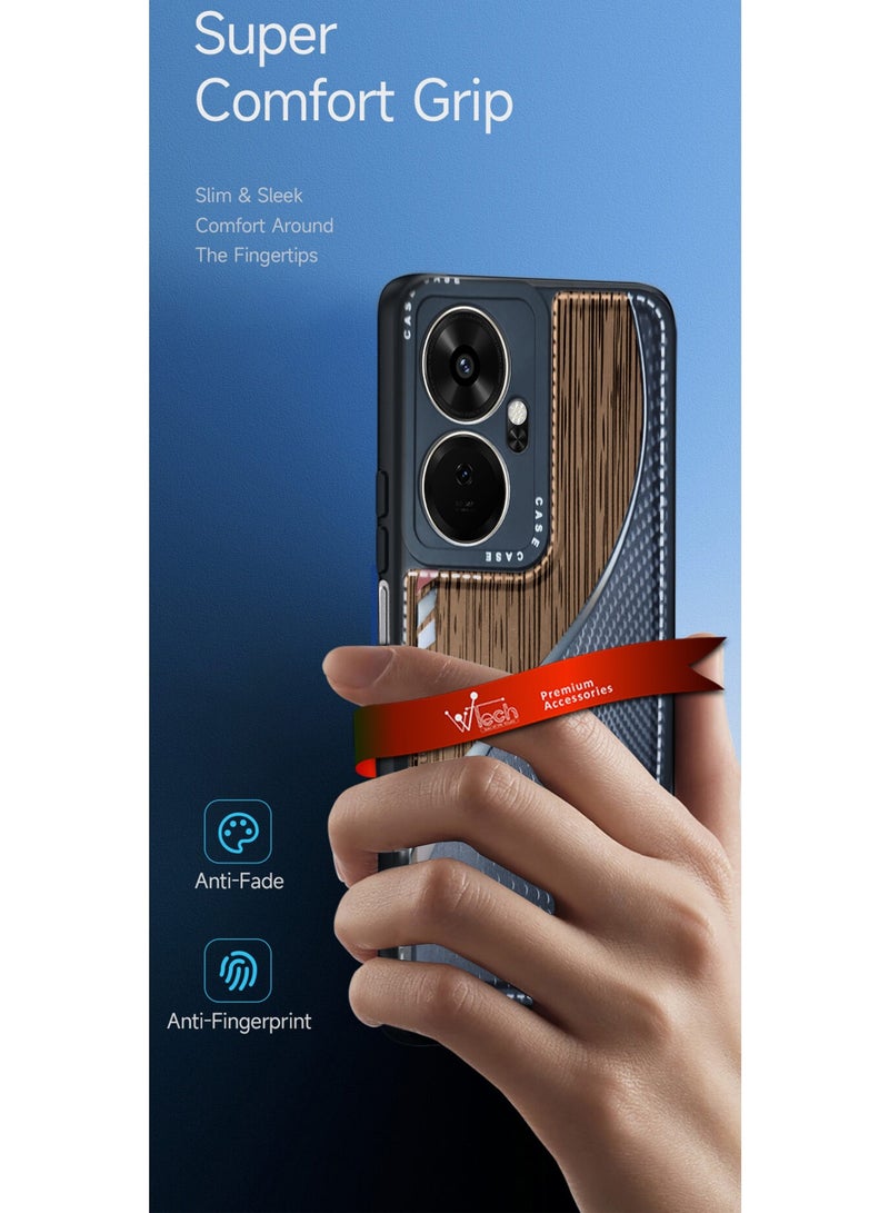 دبليو تيك غطاء حماية من السيليكون الخشبي وألياف الكربون لهاتف Itel P55+ / P55 Plus 4G 2024 أسود/بني - Image 2