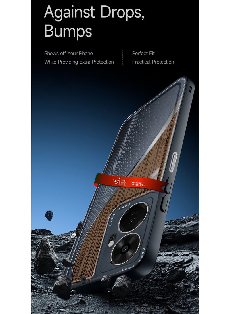 دبليو تيك غطاء حماية من السيليكون الخشبي وألياف الكربون لهاتف Itel P55+ / P55 Plus 4G 2024 أسود/بني - Image 4