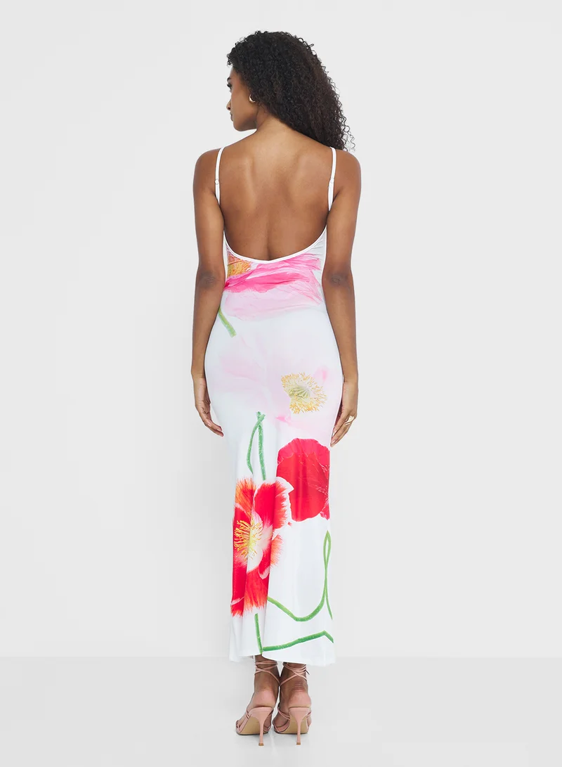 جينجر Srappy Floral Bodycon Dress