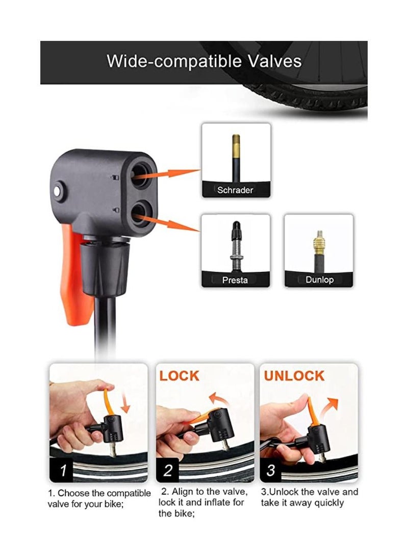 Yuwell Multipurpose Mini Bike Pump Portable Bike Floor Mini Pump For Bicycle Tire With Dunlop Valves And Gas Needle For Road Bike Mountain Bike Balls Outdoor And Home Use  - Image 2
