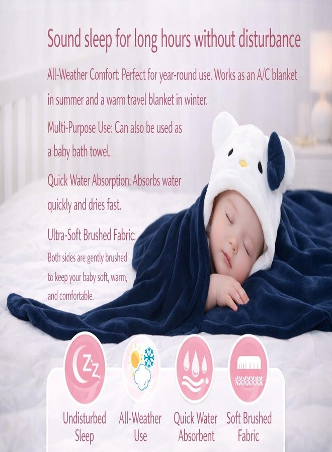 First Kick مجموعة بطانيات الأطفال حديثي الولادة من فيرست كيك، تتضمن كيس نوم بغطاء رأس ومنشفة استحمام للأطفال من عمر 0-6 أشهر، بنين وبنات، عبوة من قطعتين، مصنوعة من الفلانيل، باللون الأزرق الداكن، بنقشة الأم والقطة، خفيفة الوزن. - Image 3