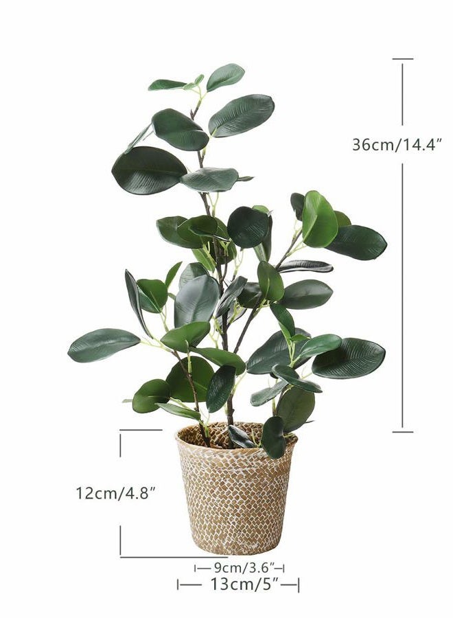 SAROSORA Artificial Ficus Tree Fake Plants in Weaved Pot 20" Height for Living Room Decor Indoor Home Office Ins Style (Green, 1) - Image 4