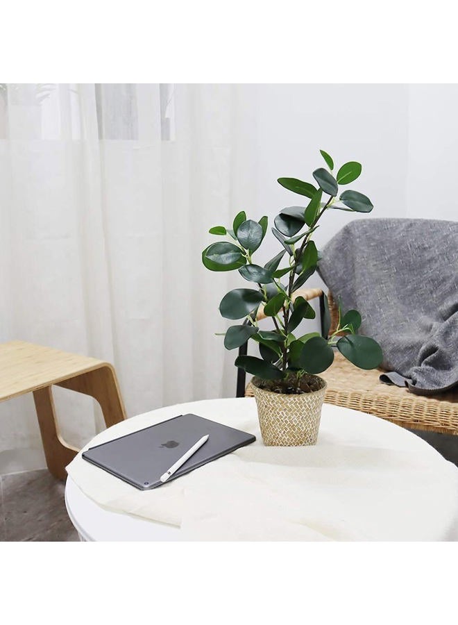 SAROSORA Artificial Ficus Tree Fake Plants in Weaved Pot 20" Height for Living Room Decor Indoor Home Office Ins Style (Green, 1) - Image 3