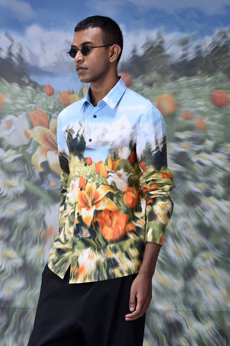 Genes Lecoanet Hemant Garden Print Poplin Regular Fit Shirt
