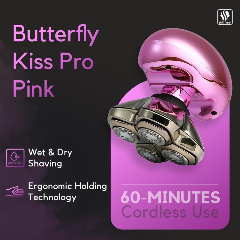 Skull Shaver Butterfly Kiss Pro Pink Ultimate Electric Razor for WomenGift for Her Bikini Trimmer Lady Shaver Face Hair Remover - Image 2