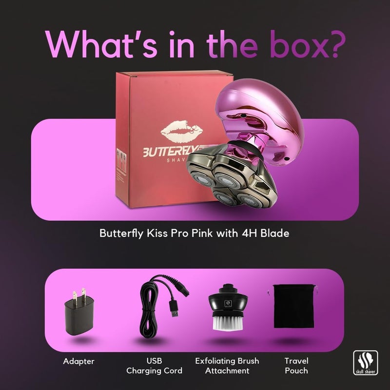 Skull Shaver Butterfly Kiss Pro Pink Ultimate Electric Razor for WomenGift for Her Bikini Trimmer Lady Shaver Face Hair Remover - Image 4