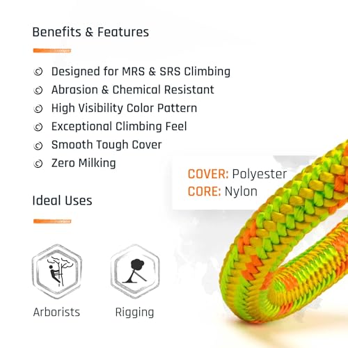 Pelican Rope Arborist Rope 11.8mm x 120Ft, USA Made High-Strength 24-Strands Static Climbing Rope - 7,000 lb Strength for Tree Climbing, Pulling, Outdoors & Swing - Viper, Plain End - Image 5
