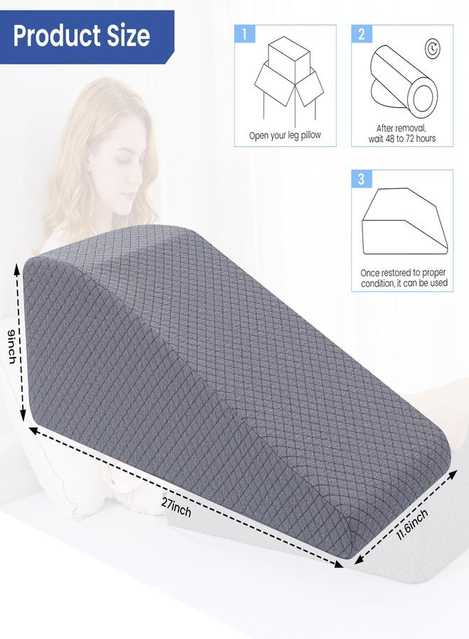 HOMBYS Leg Elevation Pillow for After Surgery, Knee Replacement & Recover, Wedge Pillow for Knee, Hip, Ankle Support, Home Recovery Equipment (Grey, 27in×11.6in×9in) - Image 2