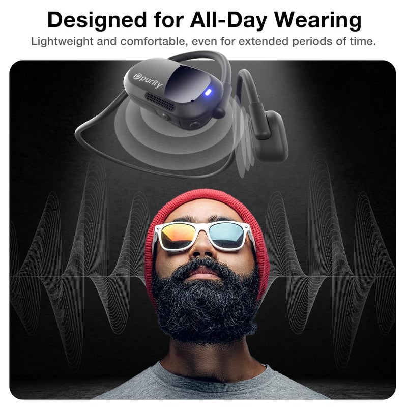 Purity Air Open Ear Headphones - True Air Conduction Wireless Bluetooth Open Ear Earbuds with Dual Mic for iPhone/Android - Secured Long Wearing Comfort, Sports Sweat Resistant (Black/Black) - Image 3