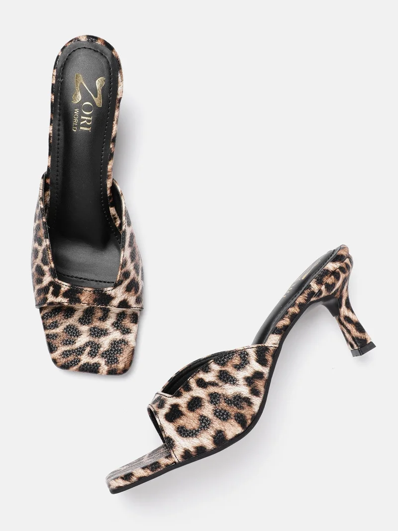 Leopard Print Heels for Women Vegan Leather Heels 3 Inch