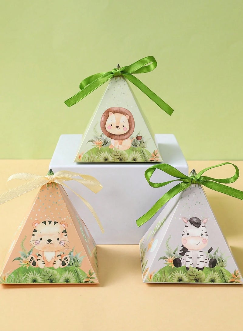 علب توزيعات بتصميم هرمي مصممه باشكال حيوانات الغابه اللطيفه مزودة بربطة أنيقة تسهّل إغلاق العلبة (12) علبه تناسب حفلات اعياد الميلاد و استقبال المولود الجديد والحفلات ذات الطبع الخاص - Image 2