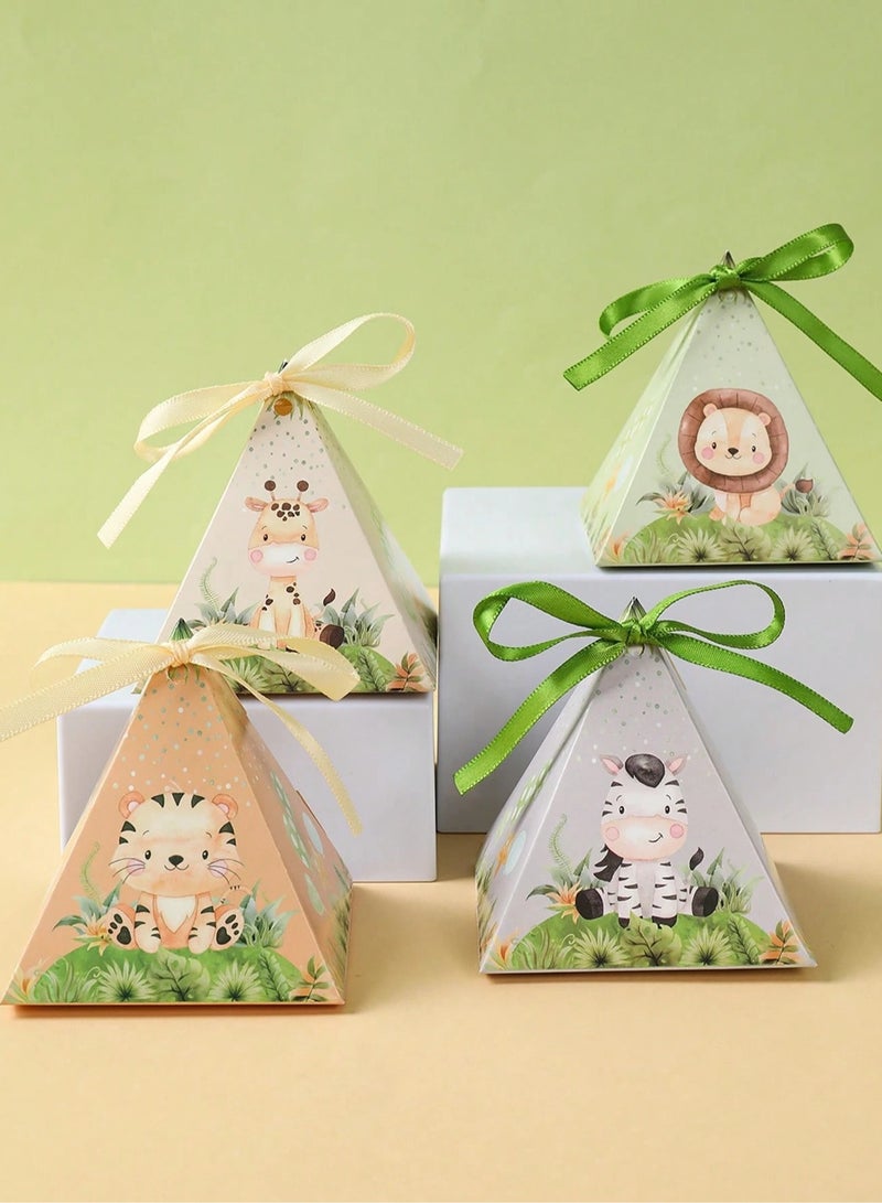 علب توزيعات بتصميم هرمي مصممه باشكال حيوانات الغابه اللطيفه مزودة بربطة أنيقة تسهّل إغلاق العلبة (12) علبه تناسب حفلات اعياد الميلاد و استقبال المولود الجديد والحفلات ذات الطبع الخاص - Image 4