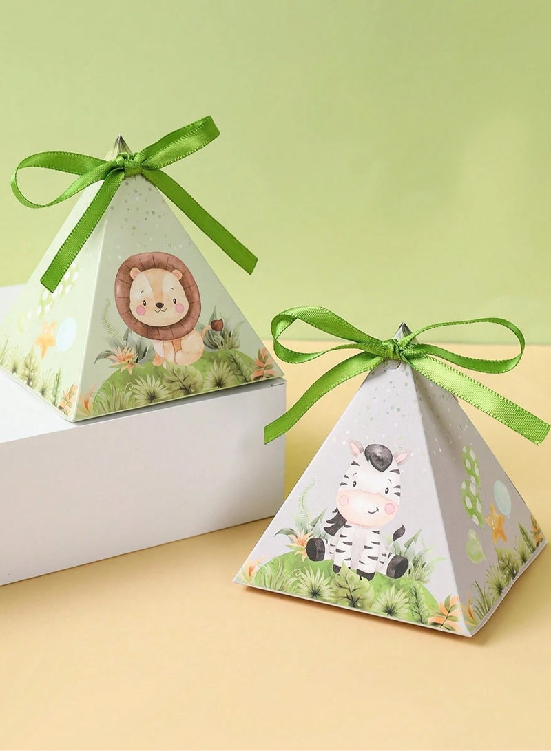 علب توزيعات بتصميم هرمي مصممه باشكال حيوانات الغابه اللطيفه مزودة بربطة أنيقة تسهّل إغلاق العلبة (12) علبه تناسب حفلات اعياد الميلاد و استقبال المولود الجديد والحفلات ذات الطبع الخاص - Image 5