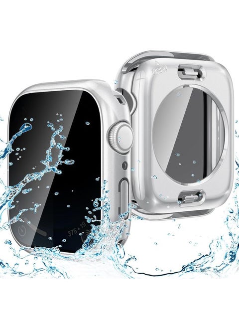 Applicable To For Apple Watch Waterproof Anti-peep Case Protective Cover For Apple Watch Tempered Case Film Integrated S9/8/7/6-Color:Original Machine Silver [waterproof And Anti-peep Full Package]]-Exterior Dimension:41MM [for IWatch 7/8/9]]