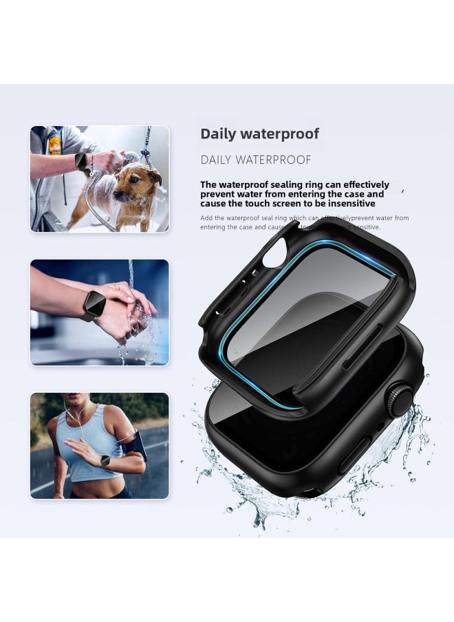 Generic - Applicable To For Apple Watch Waterproof Anti-peep Case Protective Cover For Apple Watch Tempered Case Film Integrated S9/8/7/6-Color:Original Machine Silver [waterproof And Anti-peep Full Package]]-Exterior Dimension:41MM [for IWatch 7/8/9]] - Image 1