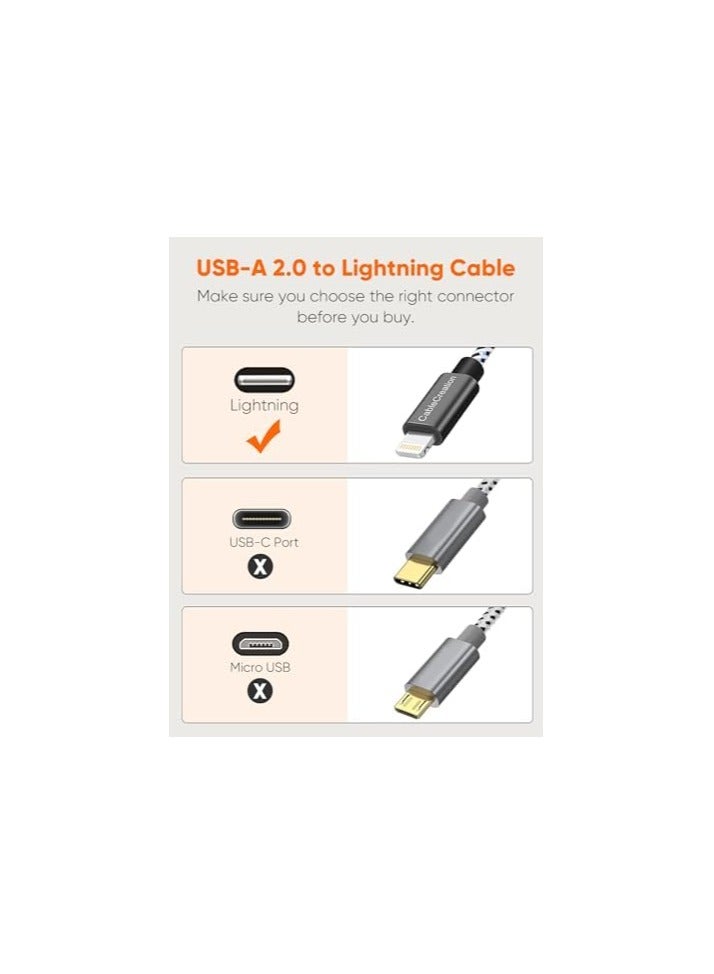 كابل كرييشن كابل Lightning قصير إلى USB لمزامنة البيانات بطول 0.5 قدم [معتمد من MFi] متوافق مع iPhone X، 8، 8 Plus، 7، 7 Plus، 6S، 6S Plus، iPad، 15 سم، أبيض وأسود - Image 4