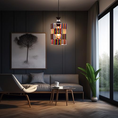 Groeien Crystal Silk Craft Weave Metal Hanging Pendant Ceiling Lamp Fixture | Chandelier for Home, Indoor, Outdoor,Living Room, Bedroom(Bulb Included)(Silk-CraftHex, 1) - Image 2