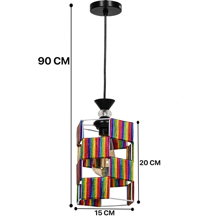 Groeien Crystal Silk Craft Weave Metal Hanging Pendant Ceiling Lamp Fixture | Chandelier for Home, Indoor, Outdoor,Living Room, Bedroom(Bulb Included)(Silk-CraftHex, 1) - Image 5