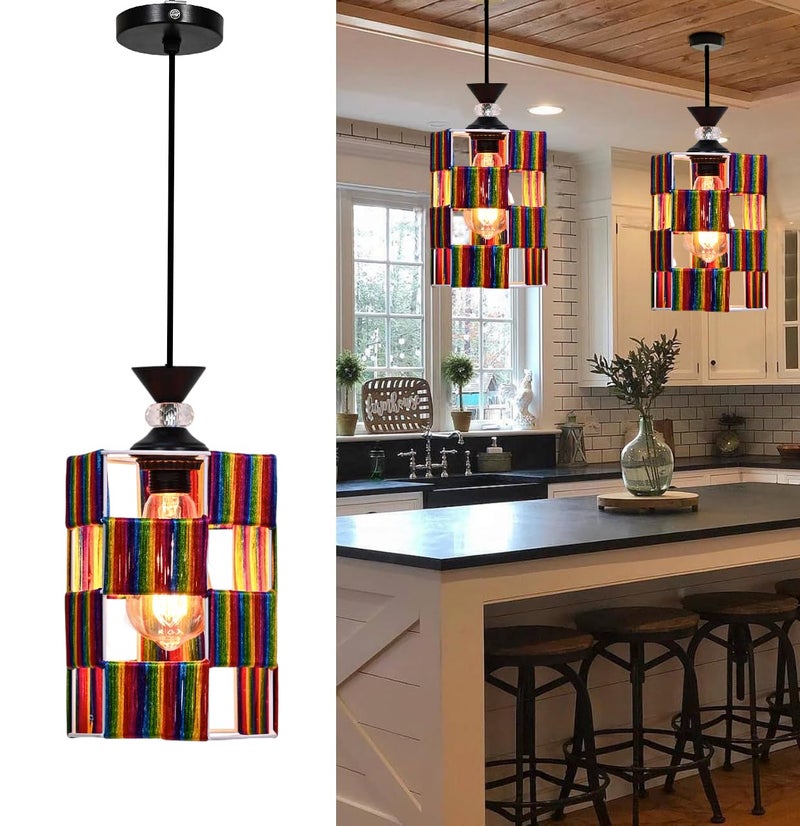 Groeien Crystal Silk Craft Weave Metal Hanging Pendant Ceiling Lamp Fixture | Chandelier for Home, Indoor, Outdoor,Living Room, Bedroom(Bulb Included)(Silk-CraftHex, 1) - Image 1